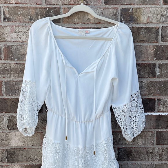 White Lace Boho Peasant Dress - Picture 3 of 11